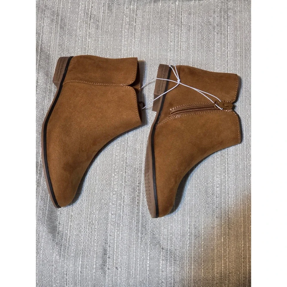 Cat & Jack Kids Faux Suede Ankle Boots Cognac Brown Side Zip Booties Size 1 NIB